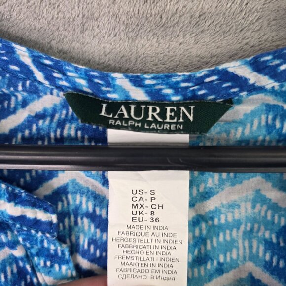 Womens Lauren Ralph Lauren Blue Chevron Blouse Button Down V Neck Long Sleeve S - Picture 2 of 8